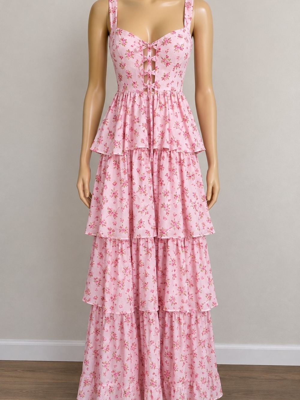 Altar'd State Pink Floral Tiered Maxi Dress